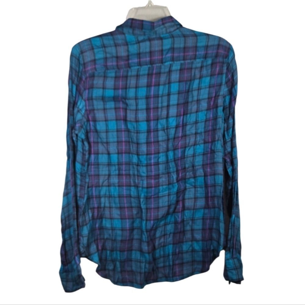 American Eagle Teal Pink Plaid Long Sleeve Button Down Shirt Women's Casual Soft - Picture 10 of 10